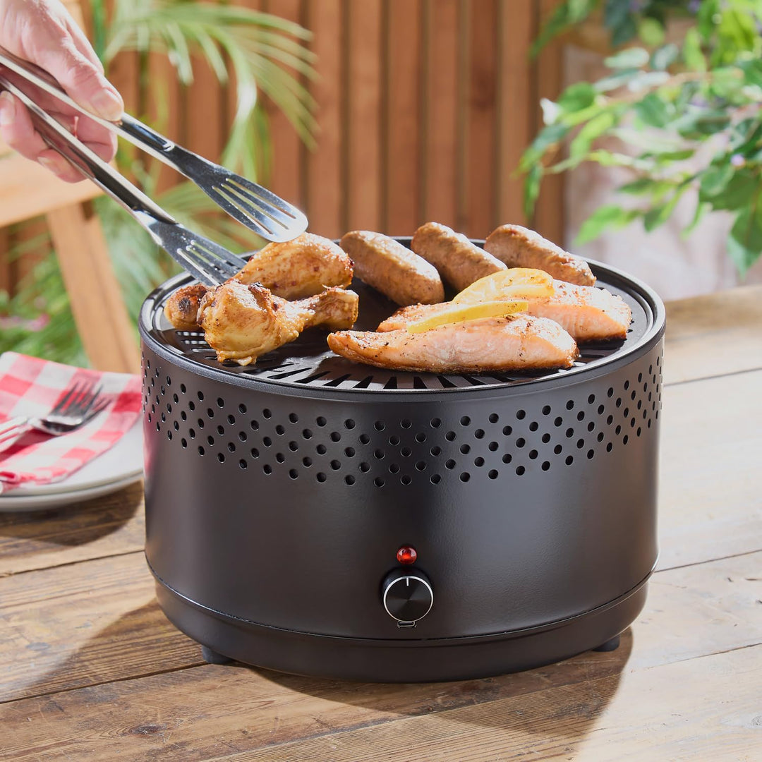 3 PAGEN® elektrischer Holzkohlegrill mit Lüfter – geeignet für Balkon, Terrasse & Park – rauchfreier