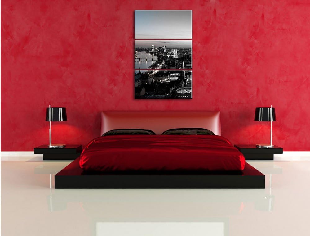 Pixxprint Frankfurter Skyline bei Sonnenuntergang schwarz/weiss 3-Teiler Leinwandbild 120x80 Bild au