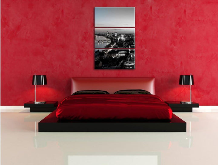 Pixxprint Frankfurter Skyline bei Sonnenuntergang schwarz/weiss 3-Teiler Leinwandbild 120x80 Bild au