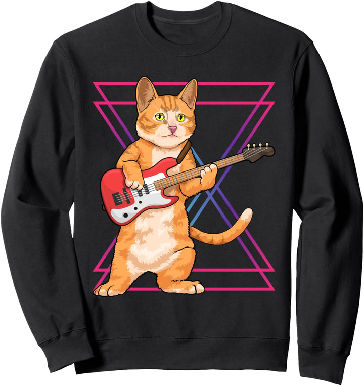 Katze spielt Gitarre Musiker Kätzchen Lustiger Bass Gitarre Player Sweatshirt