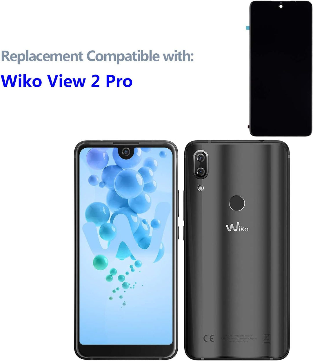 swark LCD Display Kompatibel mit Wiko View 2 Pro (Schwarz Ohne Rahmen) Touch Screen Replacement + To