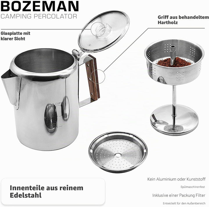 Coletti Bozeman Perkolator-Kaffeekanne – KEIN Aluminium, KEIN Plastik [9 Tassen] 9 CUP, 9 CUP