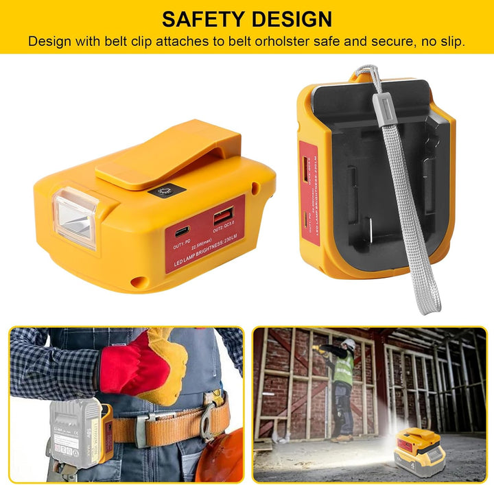 USB Akku Adapter für Dewalt 18V Akku, LED Arbeitslicht Konverter mit Dual-USB-Ladeanschlüssen & DC-P