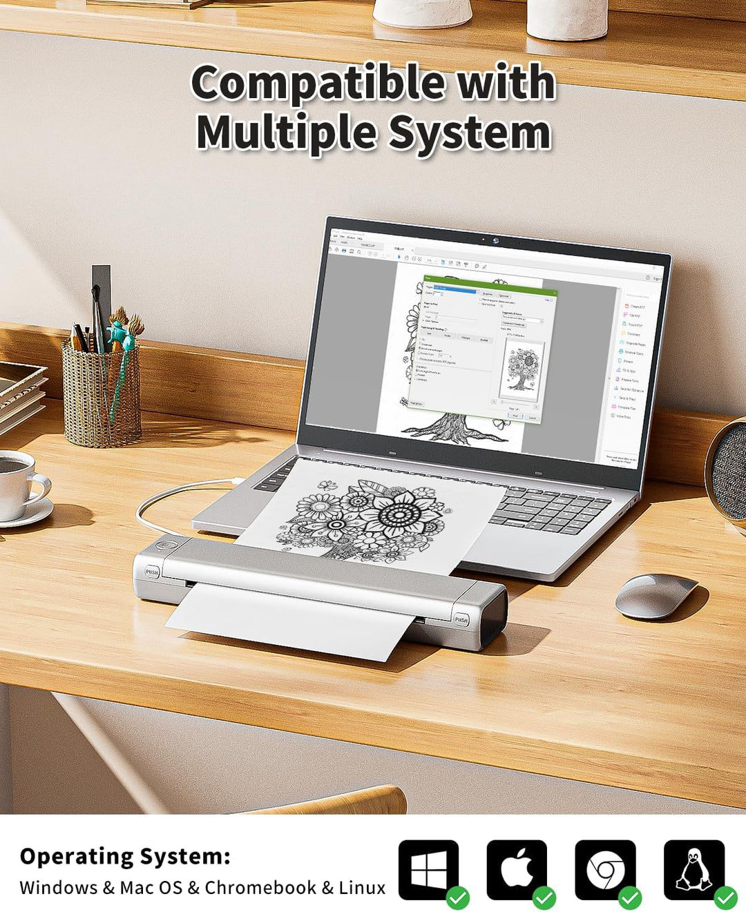 Phomemo M08F Tragbarer Thermodrucker Wireless Bluetooth Mobile Drucker A4 für Unterwegs Unterstützt