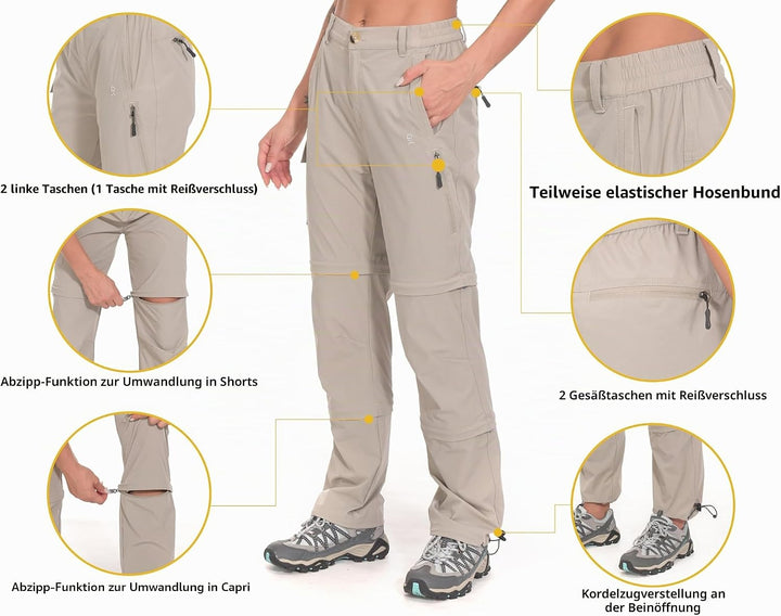 Little Donkey Andy Wanderhose Damen Zip Off Stretch Cabrio Softshellhose Schnell Trocknende mit Reis
