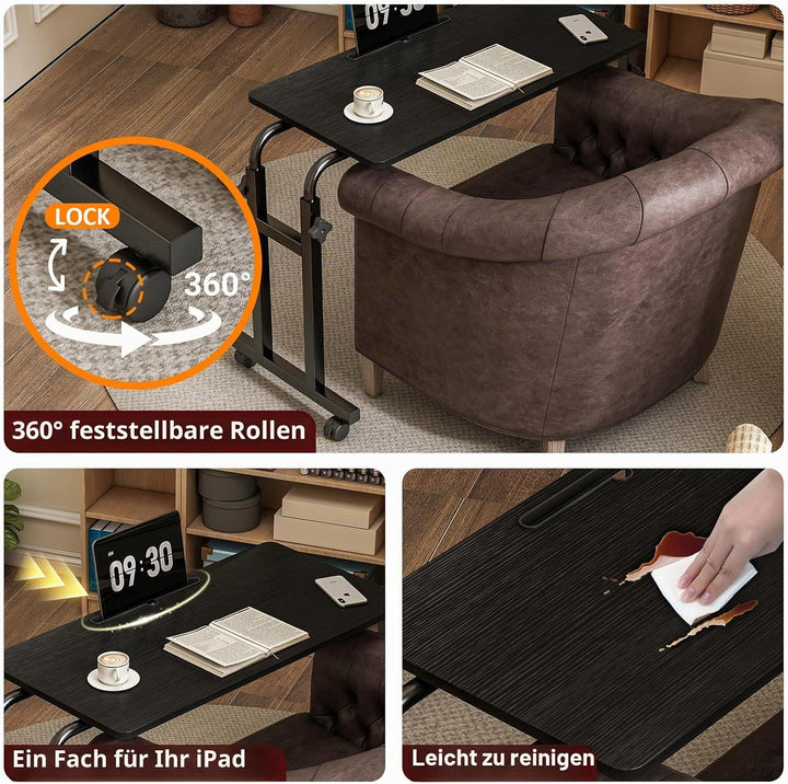 Beistelltisch für Sessel, höhen- und längenverstellbarer Betttisch mit Rollen, robuster Laptopstände