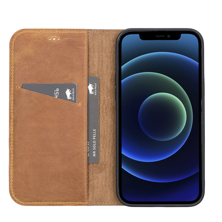 Solo Pelle aufklappbare Lederhülle kompatibel für iPhone 13 Pro in 6.1 Zoll inkl. 1 Kartenfach für d