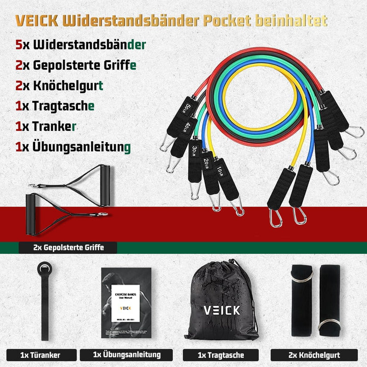 VEICK Resistance Bands Widerstandsbänder Set 5 Fitnessbänder Expander Tube Rubber Bands, Fitnessband