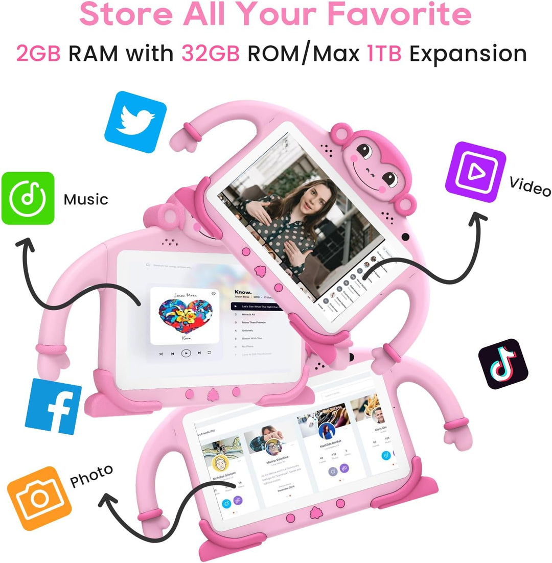 zcobro Kinder Tablet 7 Zoll Andorid Tablet für Kinder 2GB RAM+32GB ROM+128GB Erweiterbar, Kids Table