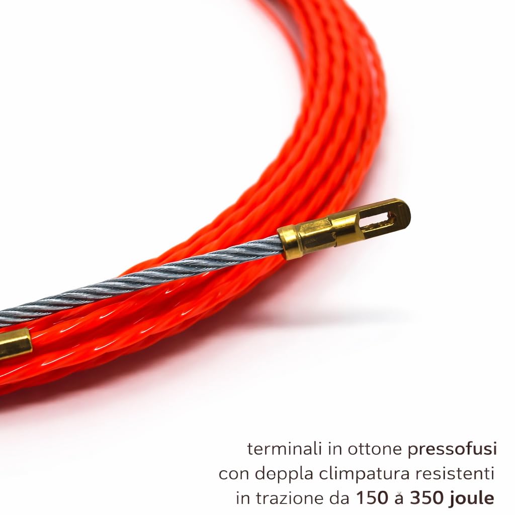 Professionelle kabeleinziehhilfe 100% Polyester mit Einkern, Einziehspirale 15 Meter, Ø 3 mm, abschl