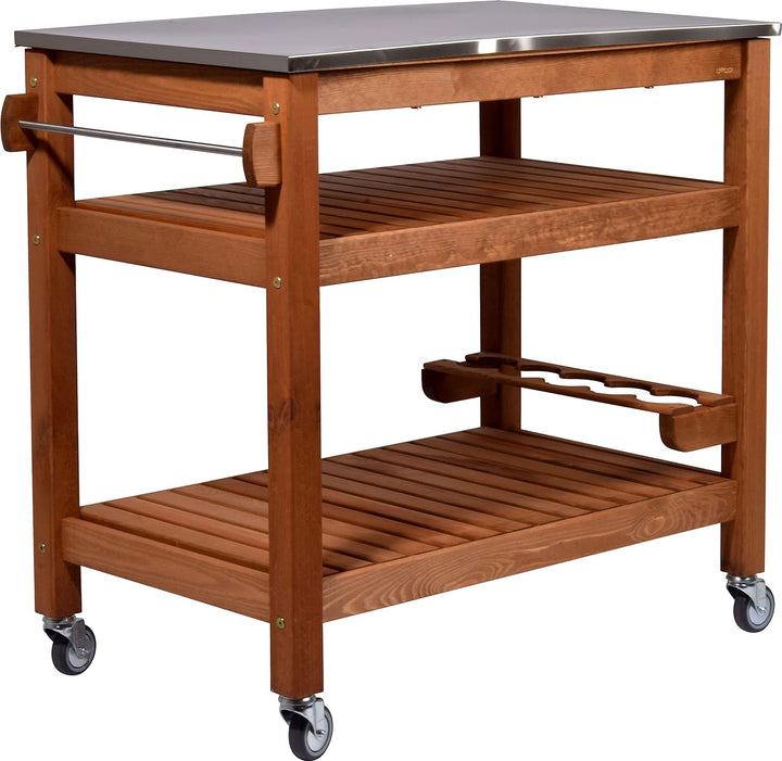 dobar® 35540FSCe Multifunktionstisch | Rollbarer Beistellwagen | BBQ-Trolley Massivholz | Servierwag