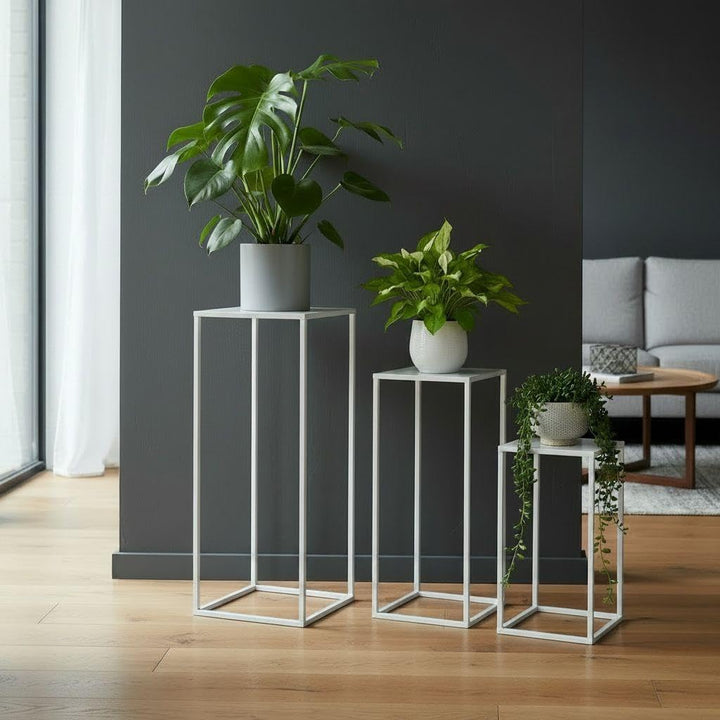 DanDiBo Blumenhocker Metall Weiss Eckig Blumenständer Beistelltisch 96482 3er Set Blumensäule Modern