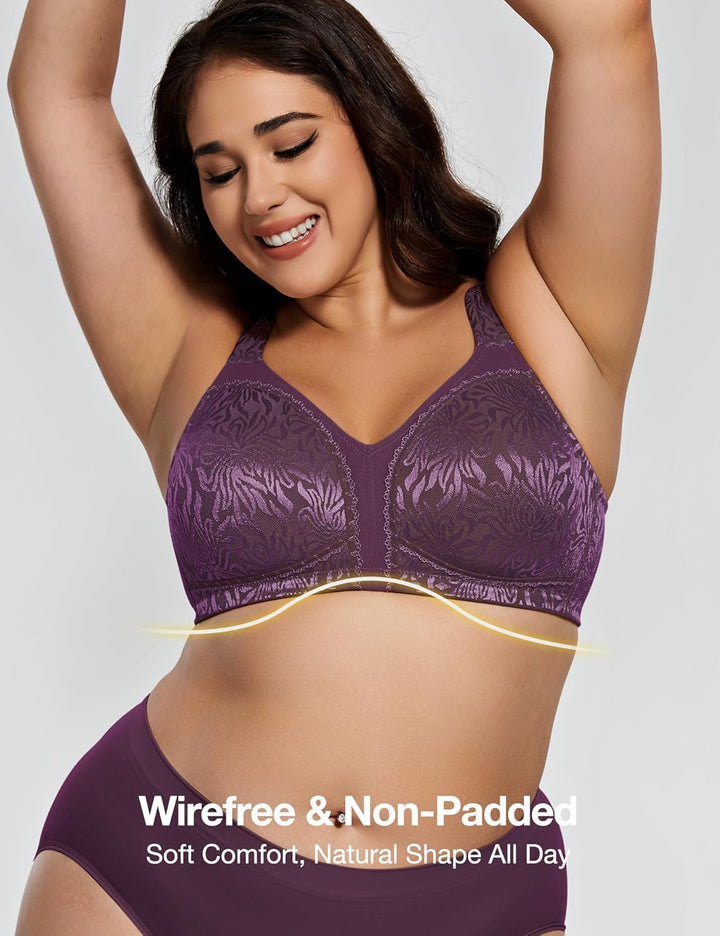 Deyllo Damen Vollschalen Minimizer BH Nicht Bügel Grosse Grössen BH Klassischer Lila 80F, Lila 80F