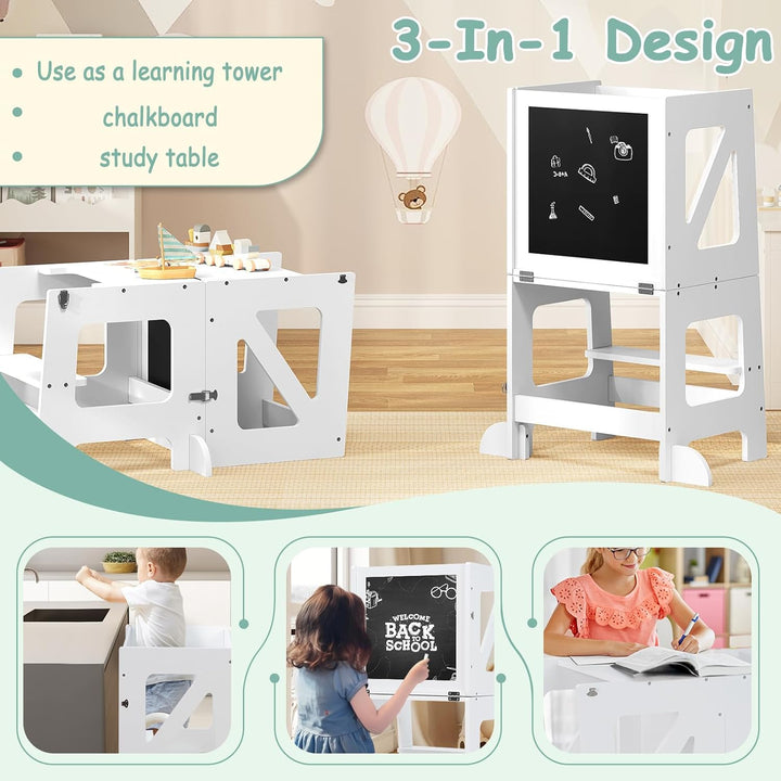 WOLTU Lernturm 3 in 1, Tritthocker Kinderhocker Kindertisch Tafel, Montessori Lernturm für Kinder, K