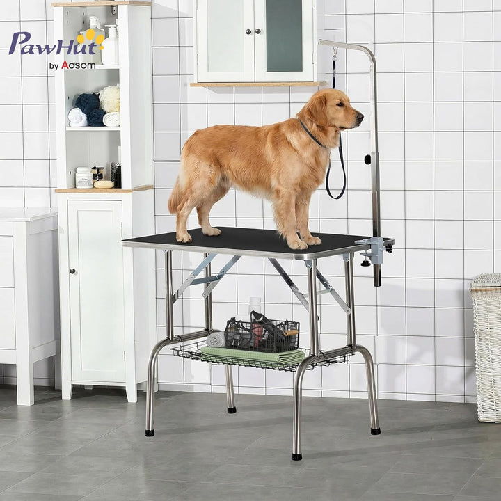 Pawhut Trimmtisch Tierpflegetisch Schertisch mit Korb Hundepflegetisch klappbar Hundefriseurtisch Hu