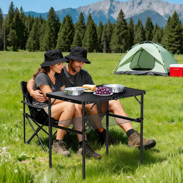 Anbte Campingtisch Klappbar 90x60x74.7cm(LxBxH) Aluminium Rahmen mit 2 Höhen Verstellbar Koffertisch