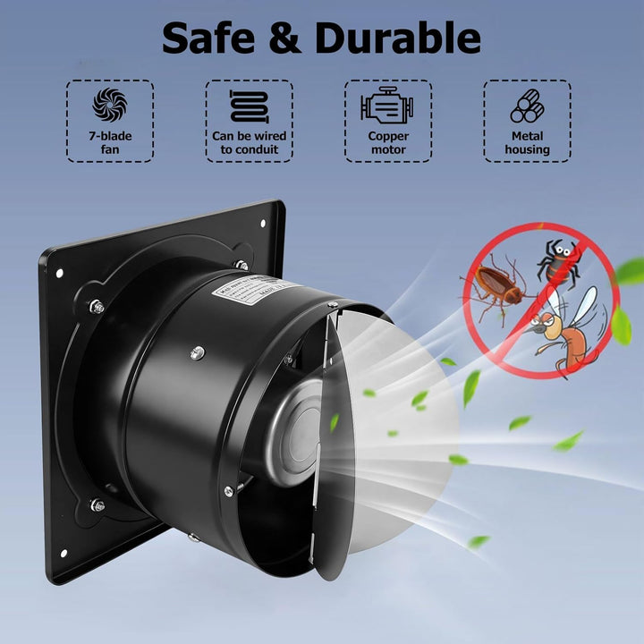 200mm Abluftventilator 1050m³/h, badlüfter 200mm mit Rücklaufklappe, Rauchabzug Wandventilator Abluf