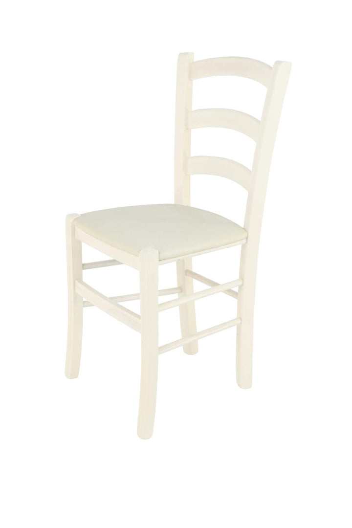 Tommychairs Stuhl Venice robuste Struktur aus lackiertem Buchenholz in der Anilinfarbe Weiss und Sit