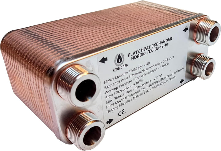 Edelstahl Plattenwärmetauscher Nordic Tec Ba-12-40 40 Platten 85kW 3/4” (Nur Plattenwärmetauscher) (