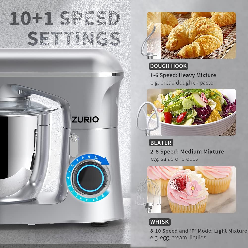 Küchenmaschine Rührmaschine 1300W Zurio 5.5L Knetmaschine Rührmaschine 10-Gang-Roboter-Knetmaschine