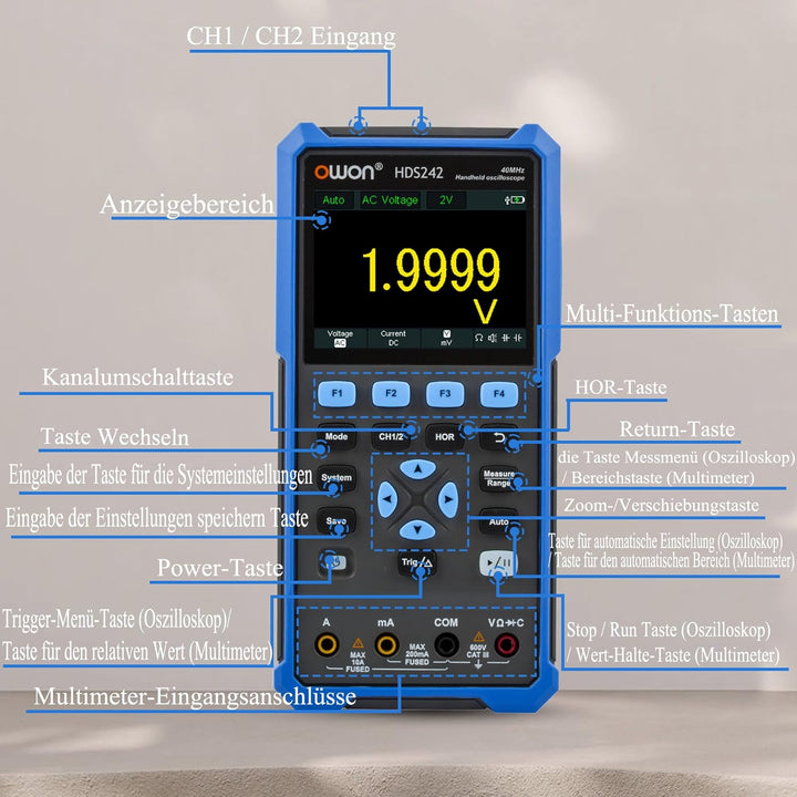 HDS242 OWON Oszilloskop 2 in 1 40MHz Bandbreite Handheld Oszilloskop Zwei Kanäle mit 3,5 Zoll LCD Au