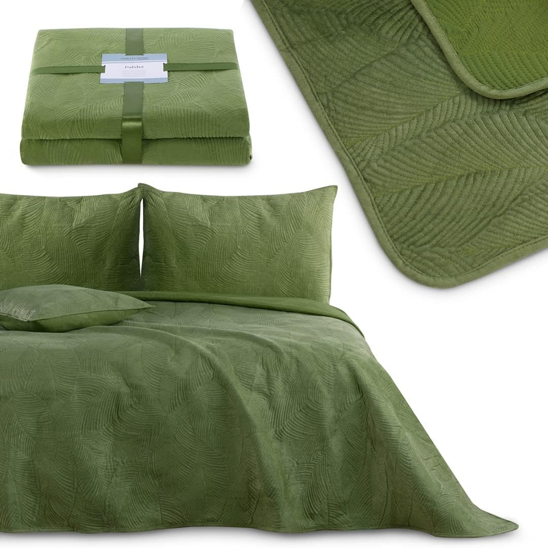 AmeliaHome Tagesdecke 220x240 cm gestrickt Velvet Samt Palsha Olive Palsha Olive 220x240 cm, Palsha