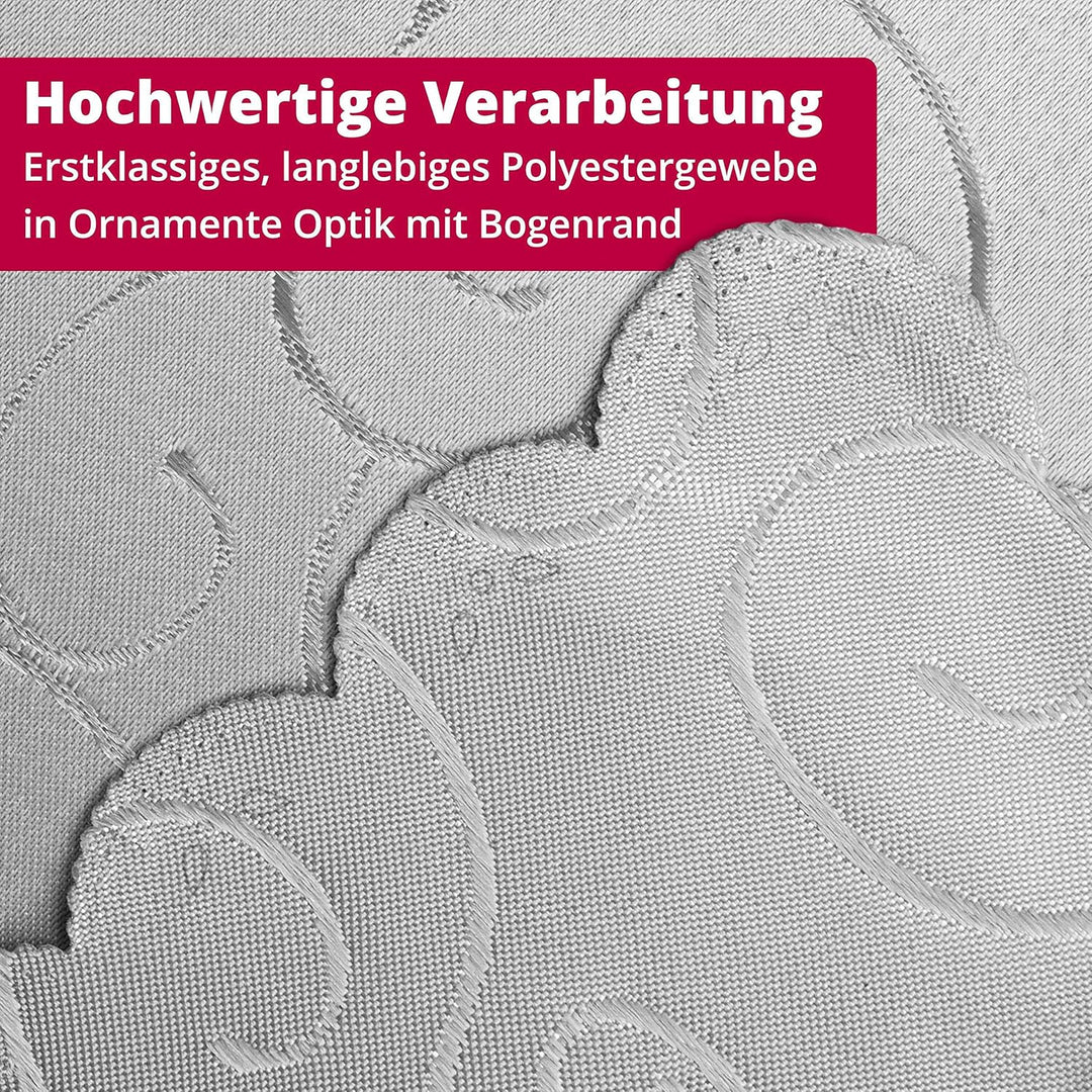 Kringel/Circle Tafeldecke Form, Grösse & Farbe wählbar- Eckig 130 x 340 cm - Weiss Damast Tischdecke