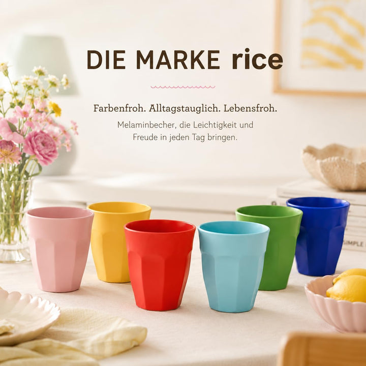 ReWu Melamin Becher 6er Set bunt, 250 ml | BPA-frei, robust, leicht Becher Set, Becher Set