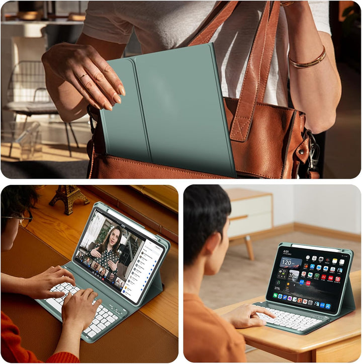 Hülle mit Tastatur für iPad A16 11/10 Generation (2025/2022, 11/10.9 Zoll) mit Stifthalter, Magnetis