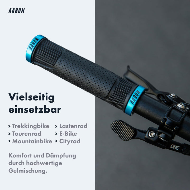AARON MTB Fahrradgriffe mit Gel Auflagefläche - Lenkergriffe aus rutschfestem Gummi inkl. Lenkerendk