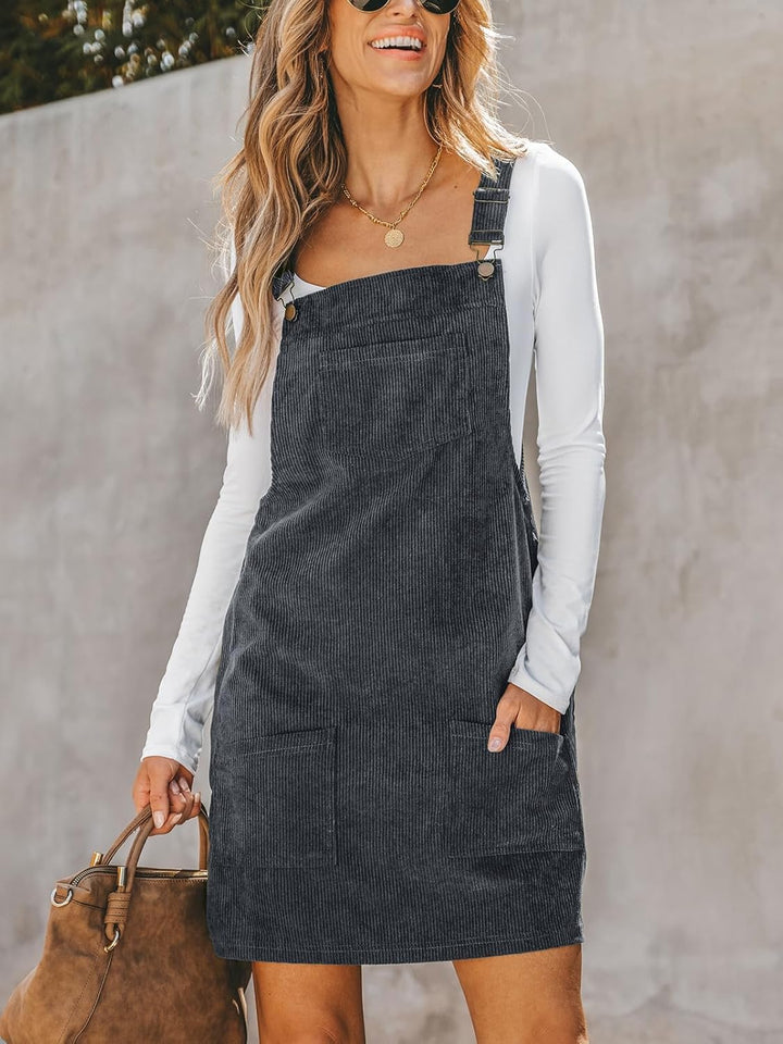CUPSHE Damen Latzrock Quadratischer Ausschnitt Hosenträger Taschen Cord Latzkleid Overallkleid Freiz