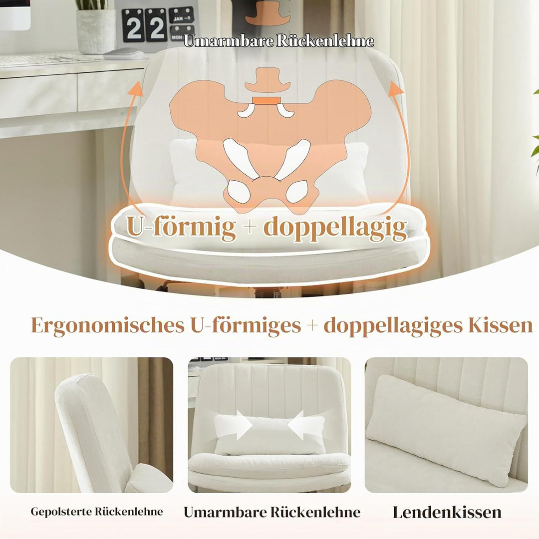 SAMERY Breiter Bürostuhl ohne Armlehnen, Doppellagiger Dicker Schreibtischstuhl Schneidersitz Stuhl