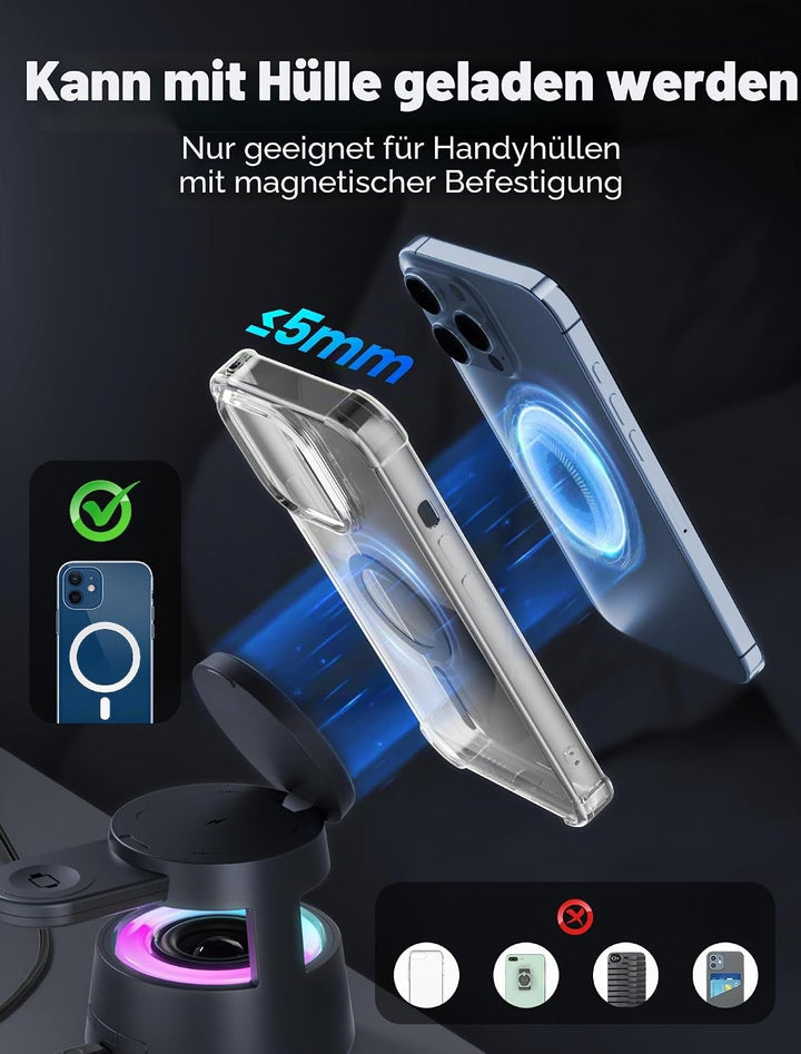 NEUTYPECHIC Bluetooth-Lautsprecher mit Induktionsladegerät 5-in-1, Schreibtischlampe, Halterung 65°
