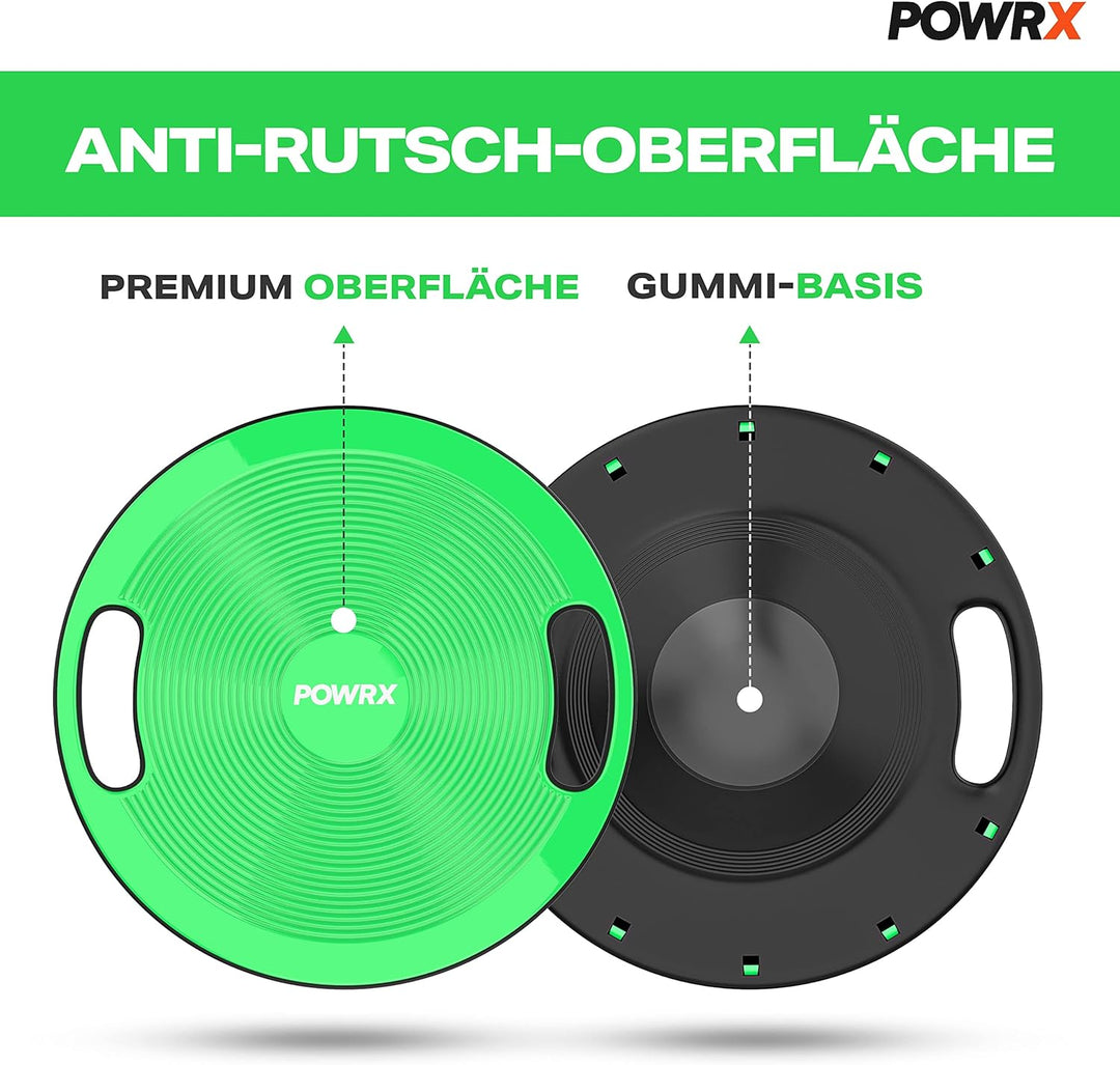 POWRX Balance Board inkl. Workout I Wackelbrett Ø 40cm mit Griffen I Therapiekreisel für propriozept