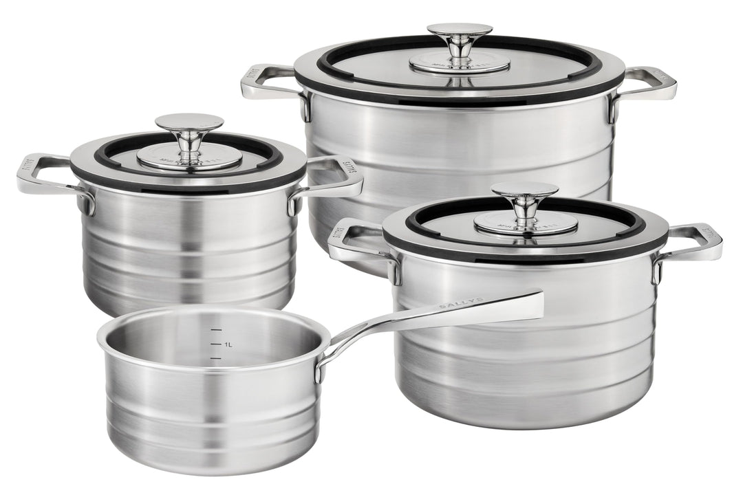 Sallys Edelstahl Kochtopfset Induktion "La Cucina", 9-teilig, Kochtopf Set mit multifunktionalem Gla