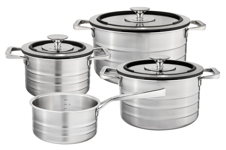 Sallys Edelstahl Kochtopfset Induktion "La Cucina", 9-teilig, Kochtopf Set mit multifunktionalem Gla