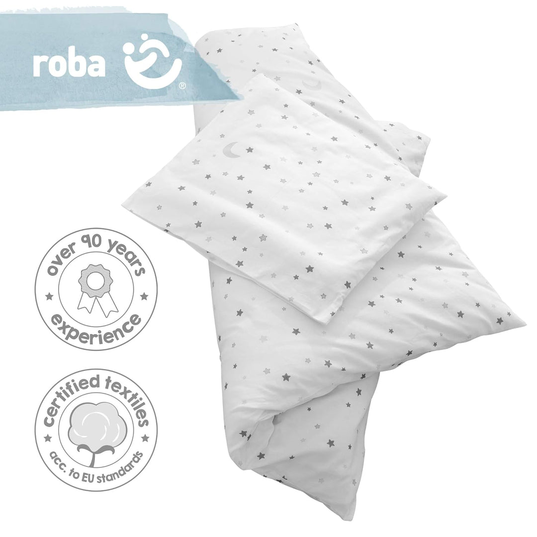 roba Babybettwäsche 80 x 80 cm - Sternenzauber grau - Wiegenbettwäsche Baby Set 2 teilig - Decken &