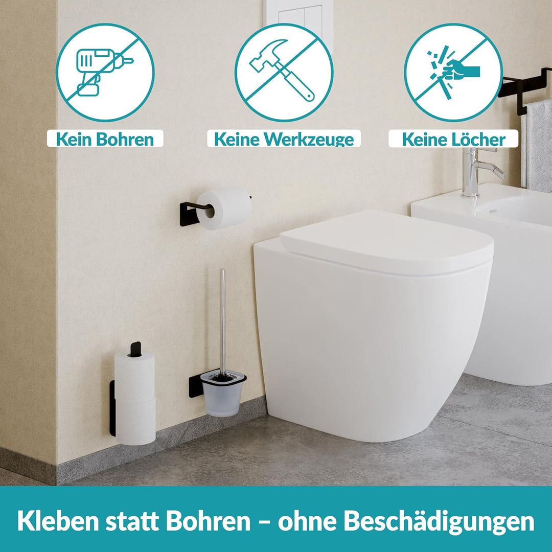 WEISSENSTEIN Toilettenbürstenhalter Set zur Wandmontage ohne Bohren - WC-Garnitur Set mit Bürste, Bü