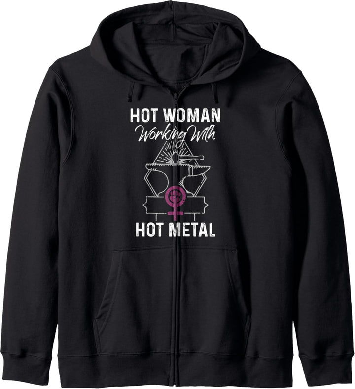 Heisse Frau, die mit heissen Metallen arbeitet - sexy Kapuzenjacke