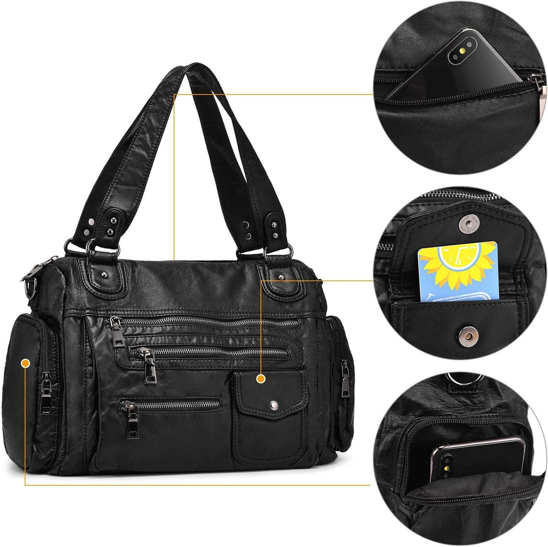 VINBAGGE Damen Handtasche Grosse Schultertasche PU Leder Henkeltasche Frauen Weiches Hobo Tasche Umh