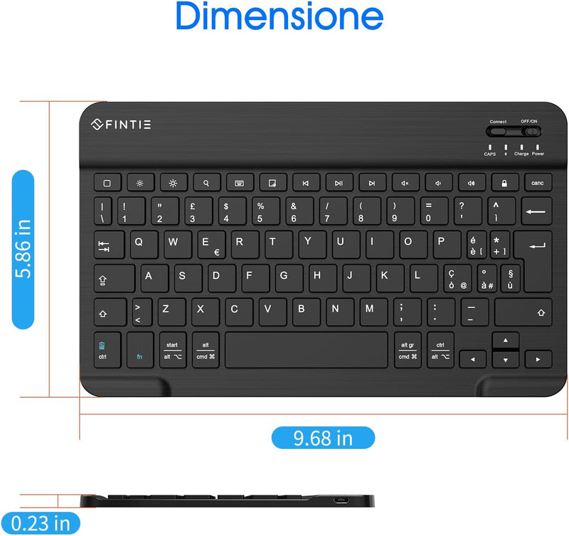 Fintie Keyboard for 10" iOs Android Tablet (Italian Layout), Black