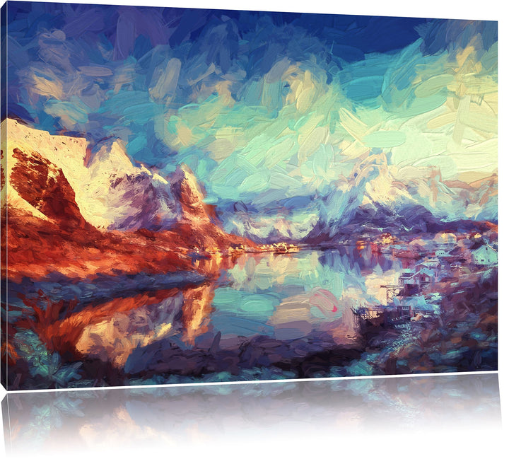 Pixxprint Schneelandschaft in Norwegen als Leinwandbild/Grösse: 100x70 cm/Wandbild/Kunstdruck/fertig
