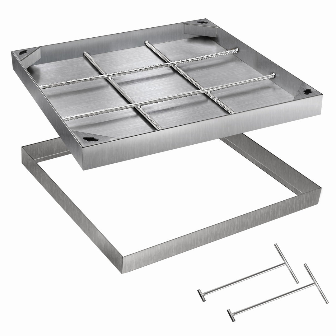 uyoyous Schachtabdeckung 300x300mm 201 Edelstahl Versenkte Schachtdeckel mit Rahmen Unsichtbare Scha