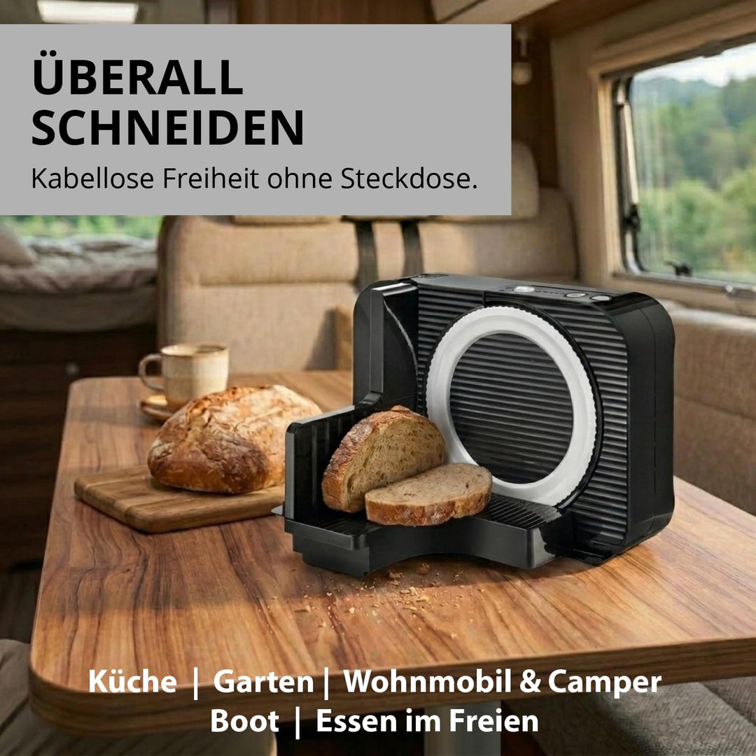 EUREL RS54 Akku-Allesschneider, Schwarz | Brotschneidemaschine klappbar, kabelloser Allesschneider m
