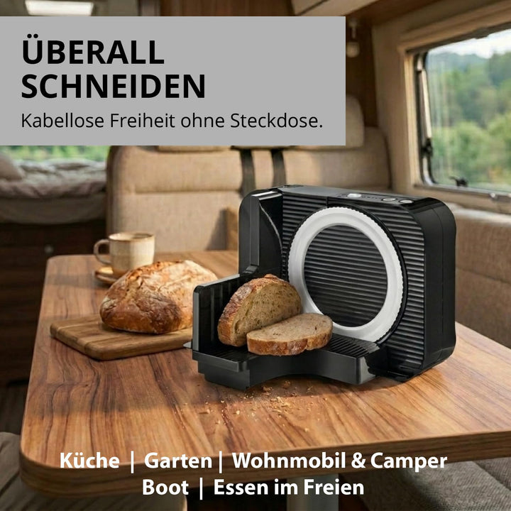 EUREL RS54 Akku-Allesschneider, Schwarz | Brotschneidemaschine klappbar, kabelloser Allesschneider m