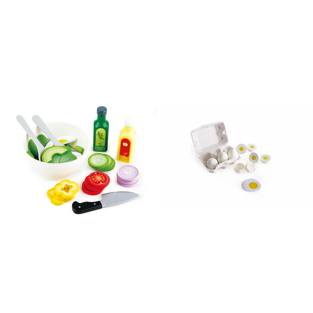 Hape Salat-Set Gartensalat-Set & Eierkarton 3 hartgekochte Eier mit leicht ablösbarer Schale & 3 Spi