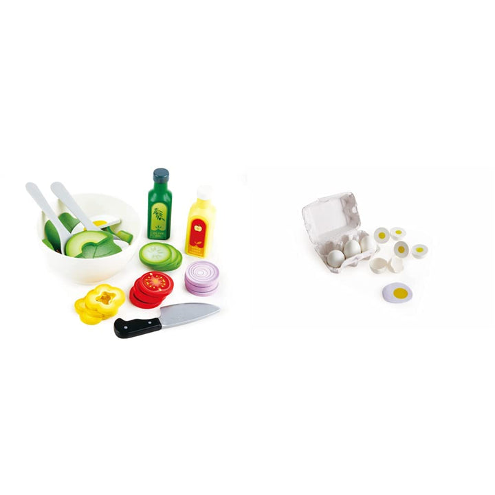 Hape Salat-Set Gartensalat-Set & Eierkarton 3 hartgekochte Eier mit leicht ablösbarer Schale & 3 Spi