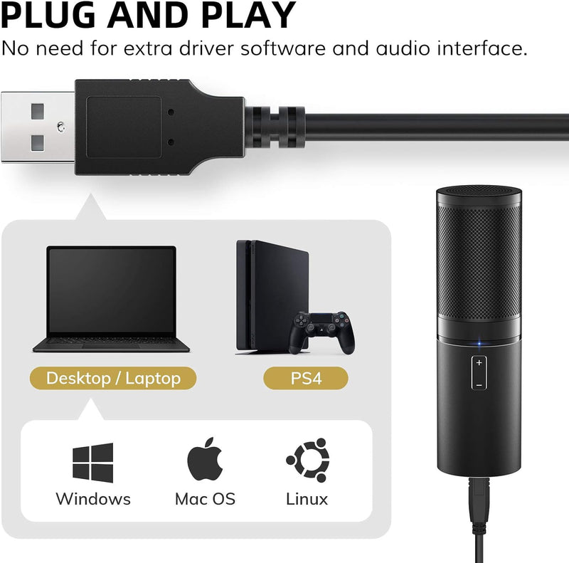 TONOR USB Gaming Mikrofon PC, Podcast Kondensator Microphone Kit Nierencharakteristik mit Arm Popsch