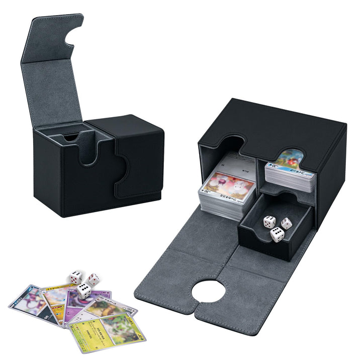Card Deck Box for MTG, Kartenbox mit Würfel Tray, Gathering Aufbewahrungsbox für 200+Karten, PU Lede