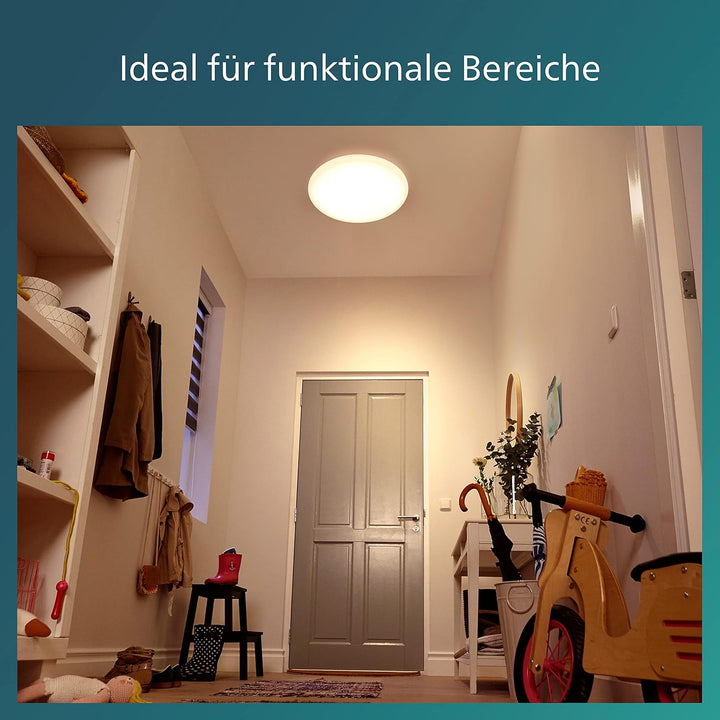 Philips LED Shan Deckenleuchte mit integriertem Bewegungssensor, 12W, Weiss warmweisses Licht (2700K